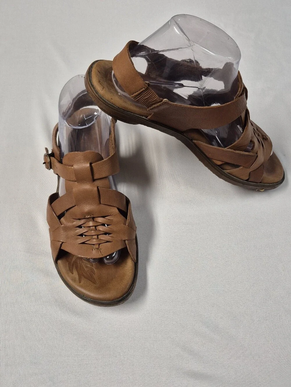 Born Cassia Brown Leather Fisherman Sandals Woven Strap Slingback Buckle Sz 9